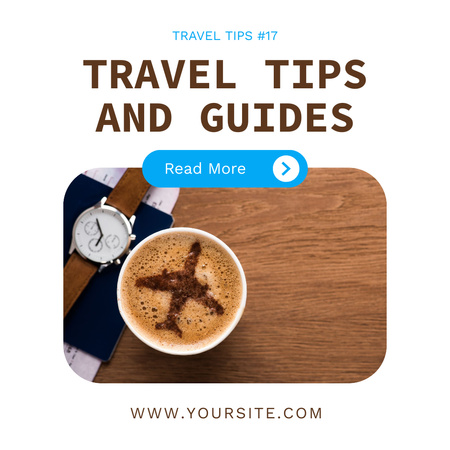 Kol Saati ve Kahve Fincanı ile Seyahat İpuçları Instagram Tasarım Şablonu