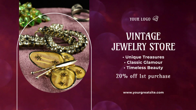 Template di design Precious Brooches In Antique Jewelry Store With Discount Full HD video