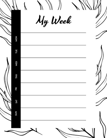Designvorlage Wochenplan mit Ästen in Schwarz für Notepad 8.5x11in