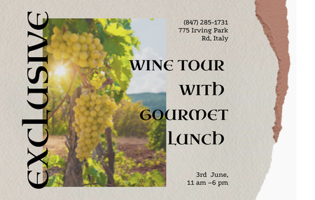Exclusive Wine Tasting Tour With Lunch Invitation 4.6x7.2in Horizontal Design Template