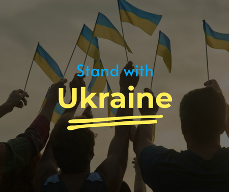 Stand with Ukraine with People with Flags Facebook Design Template