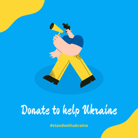 Пожертвуйте на помощь Украине с мужчиной, держащим громкоговоритель Instagram – шаблон для дизайна