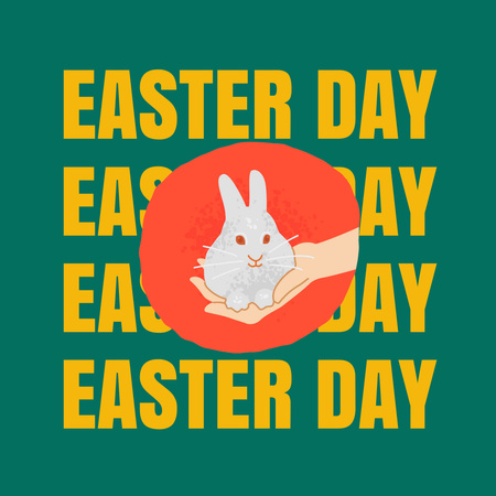 Easter Day Announcement with Cute Bunny in Hand Instagram Design Template