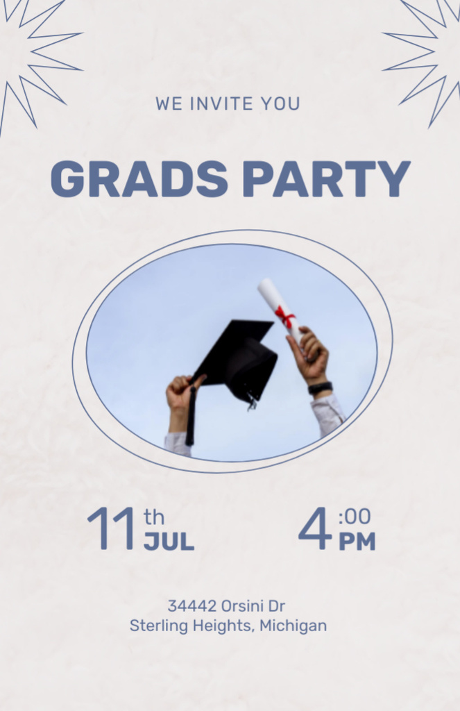 Graduation Party Celebration With Hat And Degree Invitation 5.5x8.5inデザインテンプレート