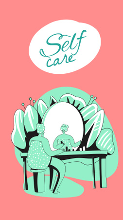 Self care cartoon illustrated pink Instagram Story Design Template