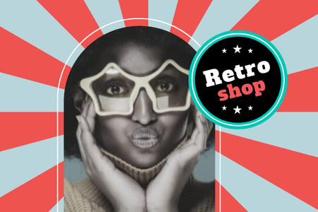 Retro Shop Offer with Attractive Young African American Woman Postcard 4x6in Design Template