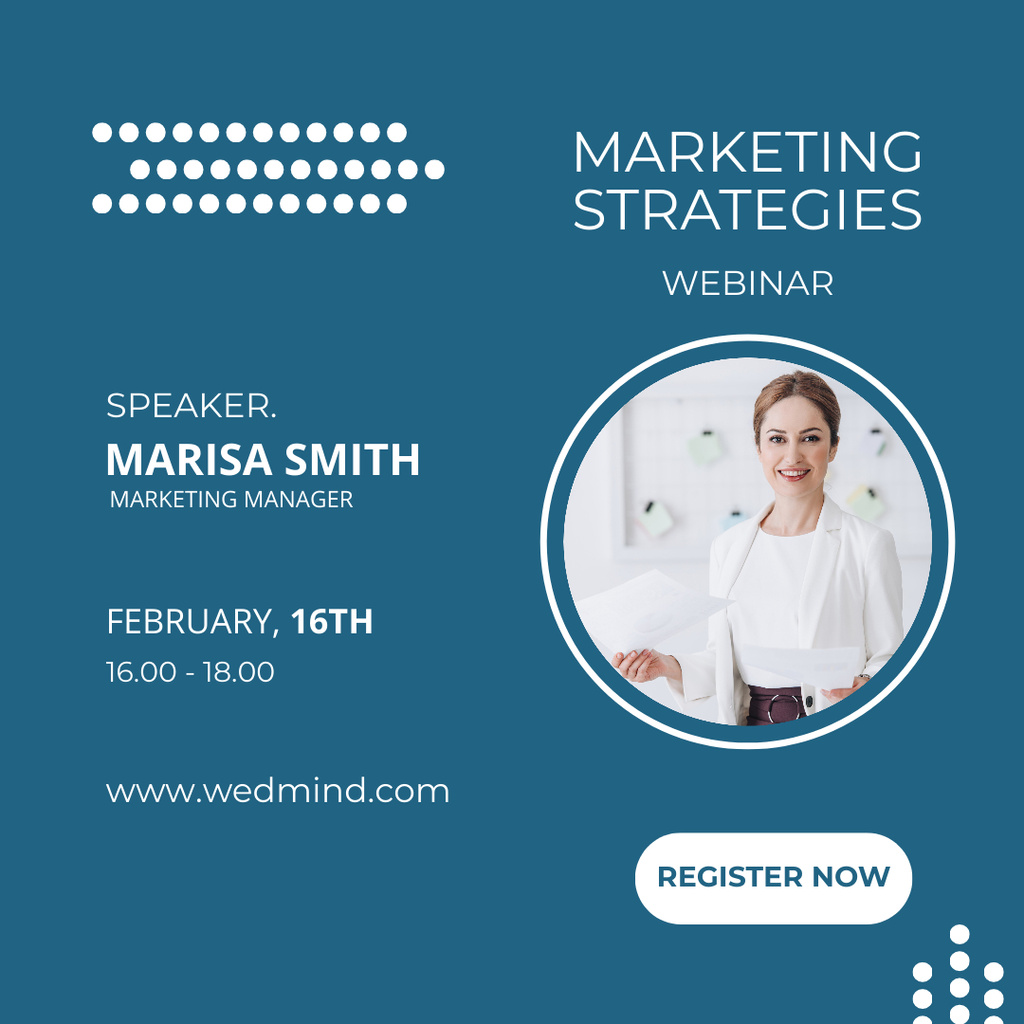 Webinar Proposal on Marketing Strategy with Smiling Businesswoman Instagram Design Template