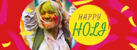 Holi Festival Greeting with Happy Girl Facebook cover Design Template
