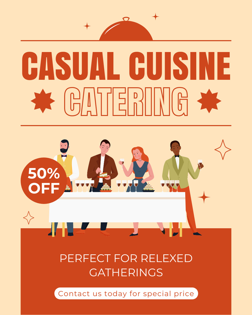 Casual Cuisine Catering Services with People on Celebration Instagram Post Vertical tervezősablon
