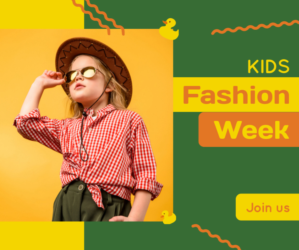 Designvorlage Kids Fashion Week Stylish Child Girl für Facebook