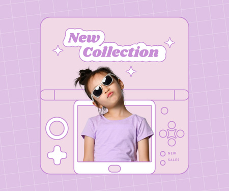 New Kids Fashion Collection Announcement with Stylish Little Girl Large Rectangle Πρότυπο σχεδίασης