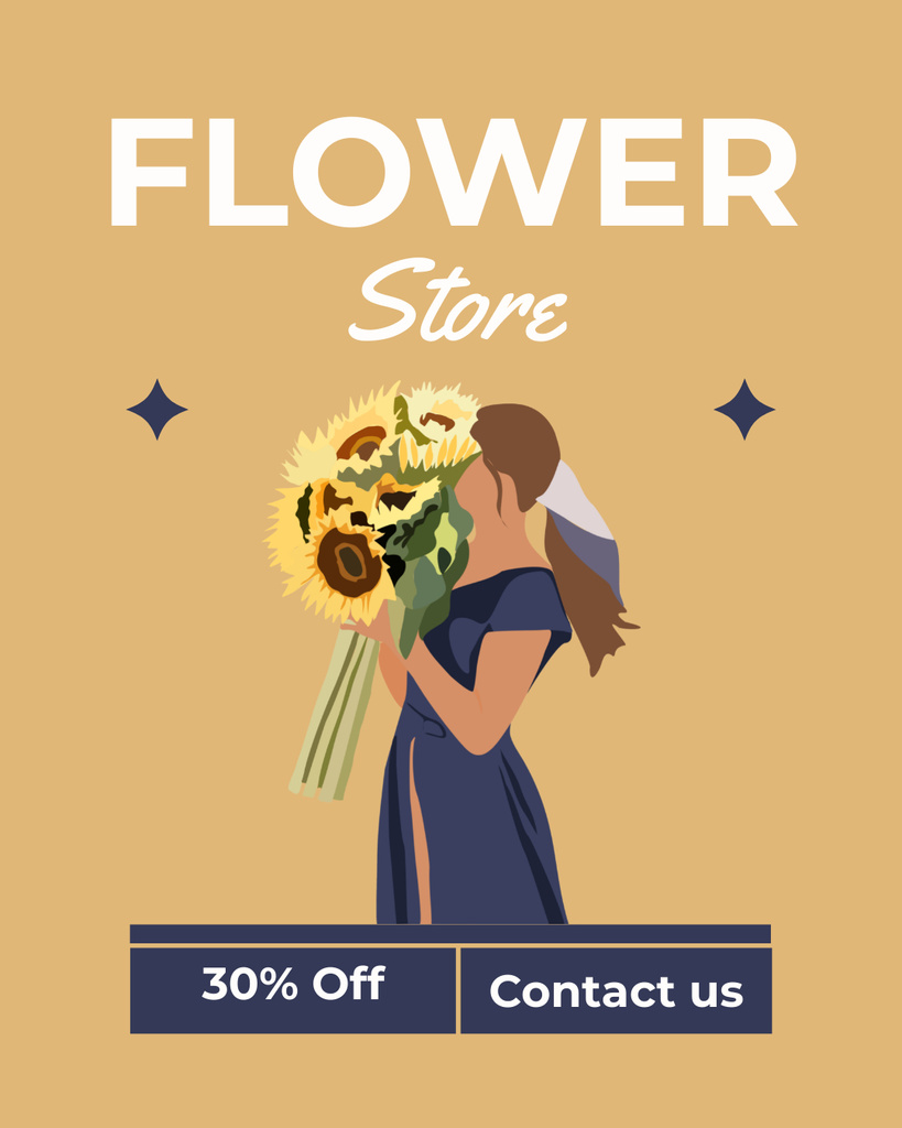 Discount on Fresh Bouquets at Flower Shop Instagram Post Verticalデザインテンプレート