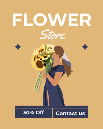 Modèle de visuel Remise sur les bouquets frais chez le fleuriste - Instagram Post Vertical