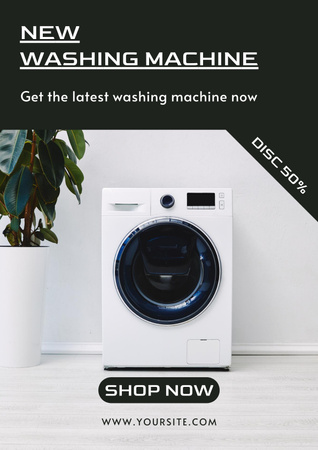 Designvorlage Waschmaschine Rabatt Grün und Weiß für Poster