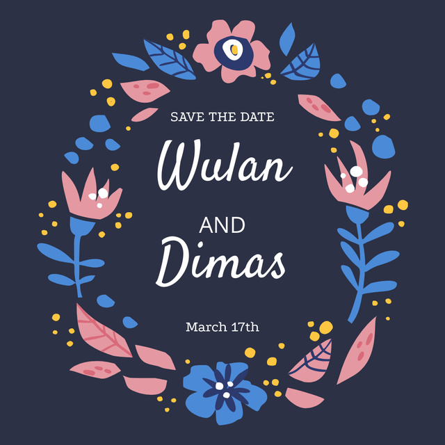 Designvorlage Wedding Invitation with Doodle Wreath of Flowers für Instagram