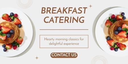 Serviços de catering para café da manhã com apetitosas panquecas com frutas vermelhas Twitter Modelo de Design