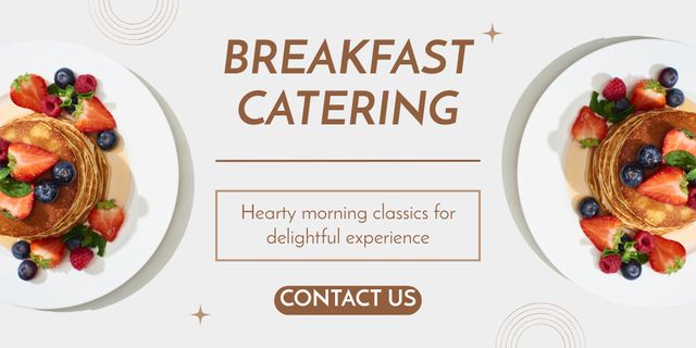 Breakfast Catering Services with Appetizing Pancakes with Berries Twitter Tasarım Şablonu