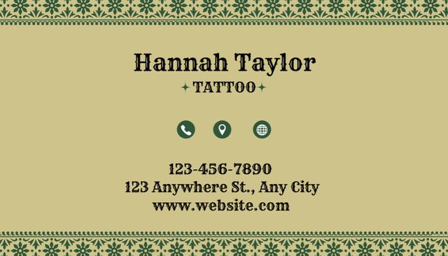 Tattoo Artists Shop Offer With Contacts on Green Business Card US Tasarım Şablonu