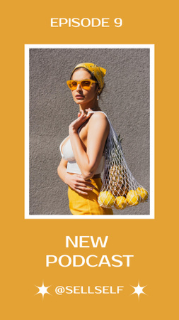 New Podkast with Stylish Girl in Glasses and fruits Instagram Story Šablona návrhu