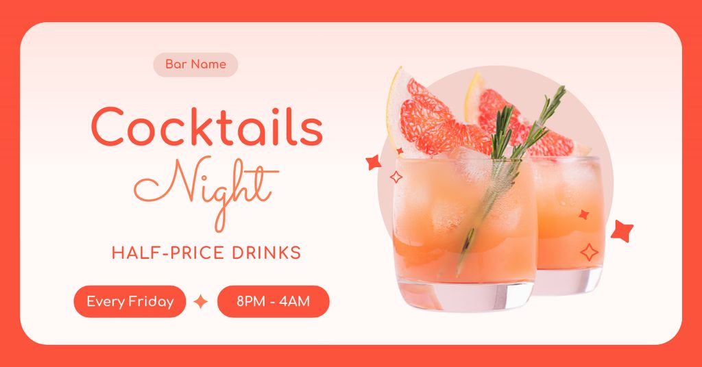 Ontwerpsjabloon van Facebook AD van Happy Hour Offer With Half-Price Cocktails