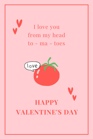 Valentine's Day Congratulations With Tomato And Love Postcard 4x6in Vertical Design Template