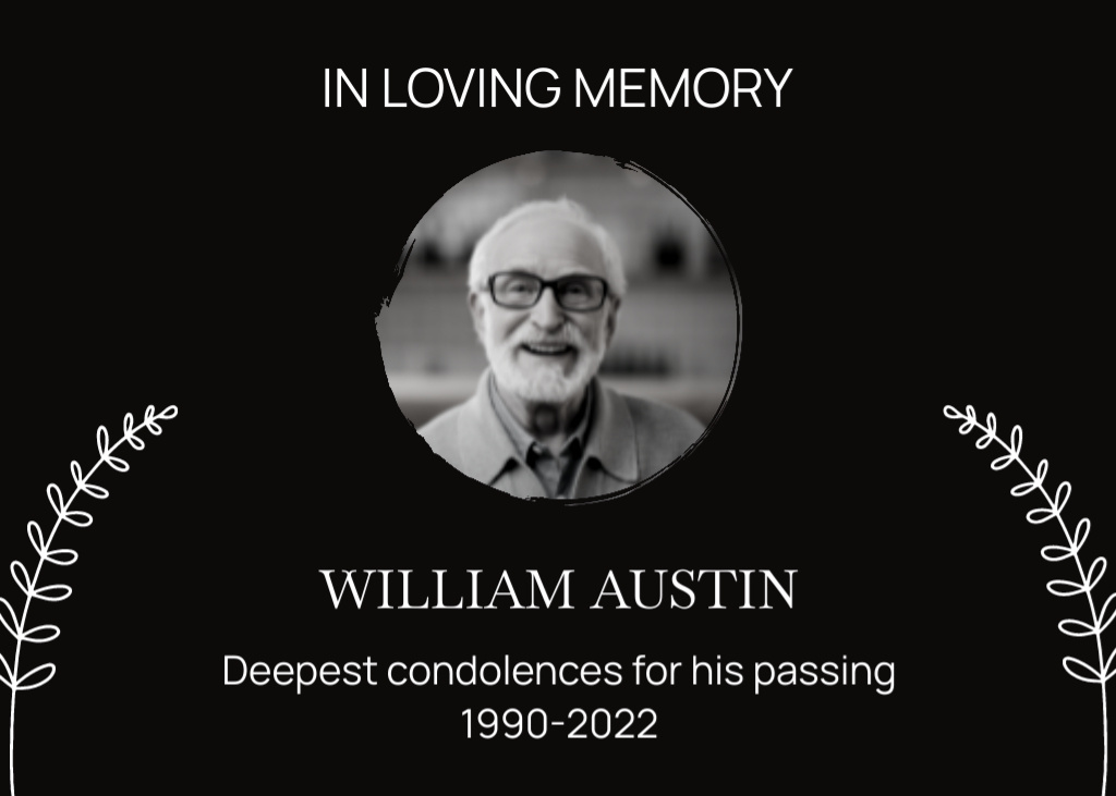 Template di design Funeral Message With Photo of Nice Old Man Postcard 5x7in