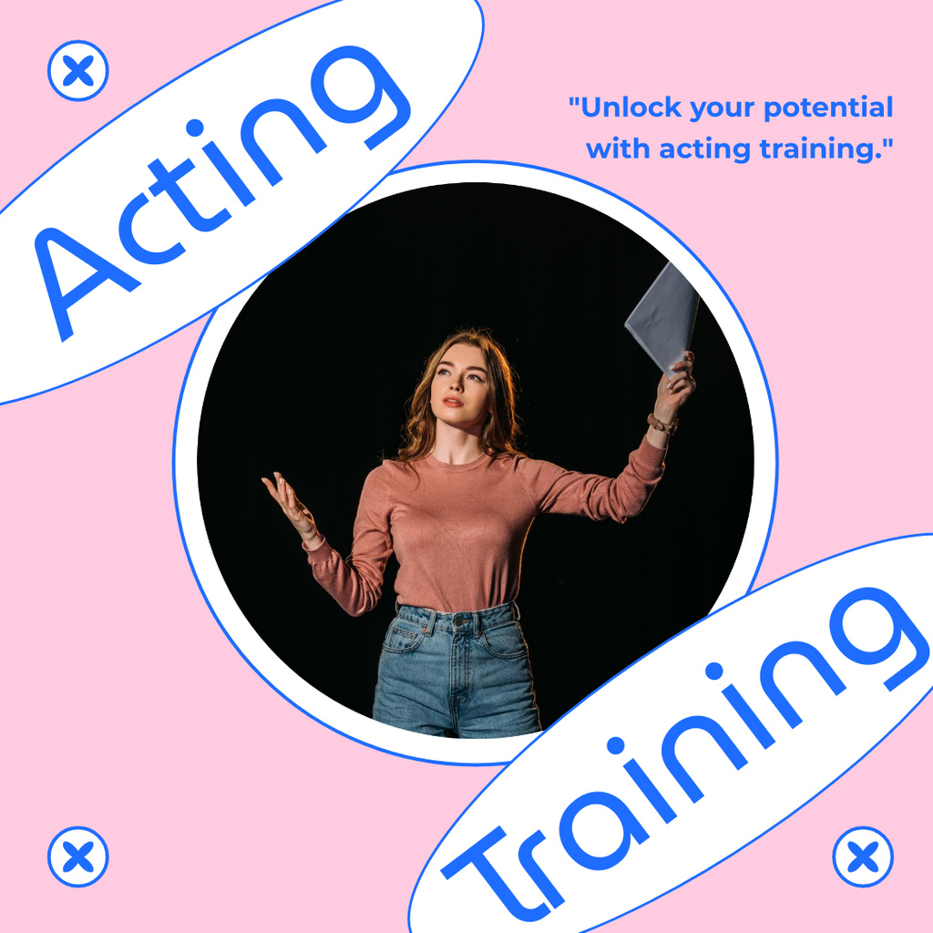 Designvorlage Acting Training Announcement with Woman on Pink für Instagram