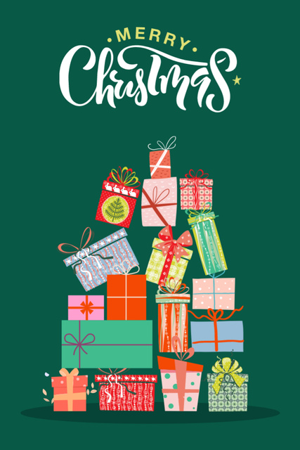 Colorful Boxes with Gift Boxes on Green Postcard 4x6in Vertical – шаблон для дизайна