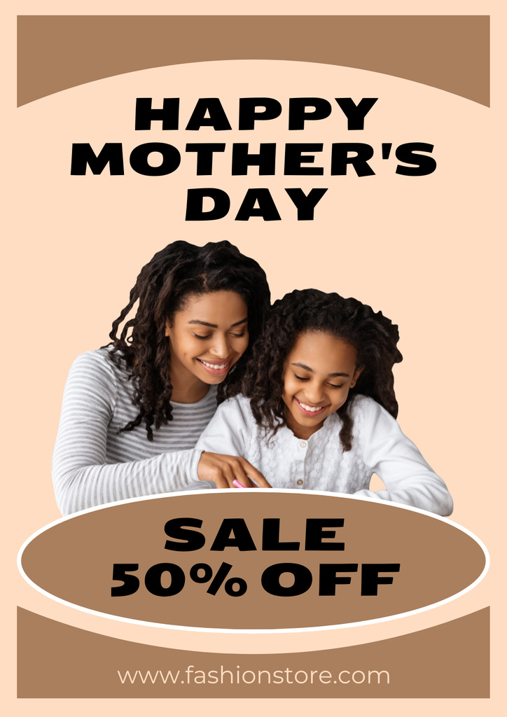 Sale on Mother's Day with Cute Mom and Daughter Poster Modelo de Design