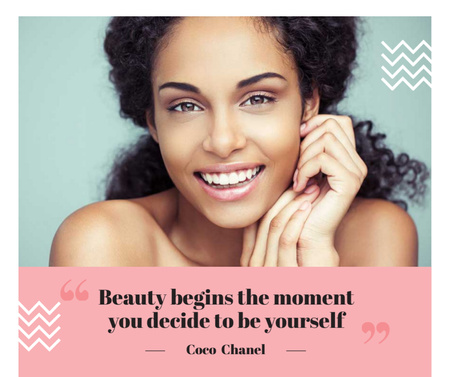 Beauty Quote with smiling Woman with glowing Skin Facebook Design Template