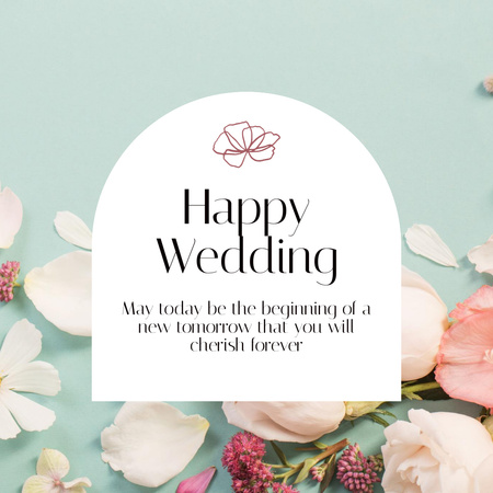 Narin Çiçek Yaprakları ile Düğün için Tebrikler Instagram Tasarım Şablonu