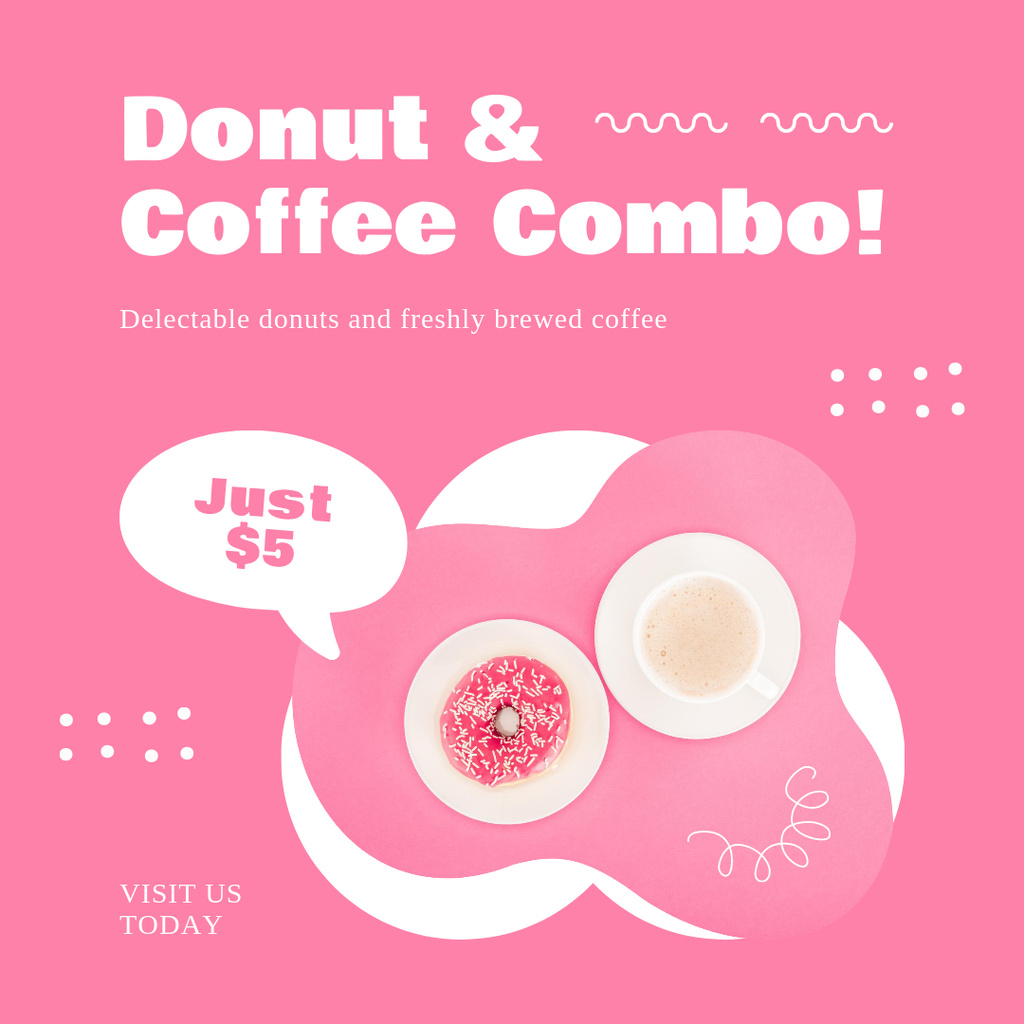 Ontwerpsjabloon van Instagram AD van Combo of Doughnut and Coffee