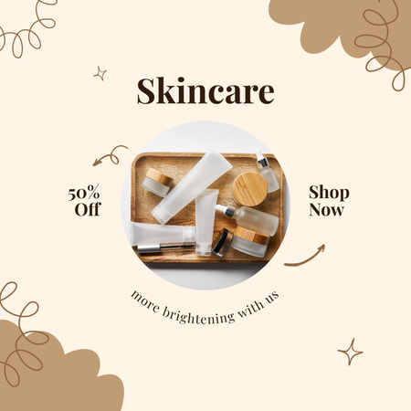 Skincare Cosmetics Package Ad with Tonics Instagramデザインテンプレート