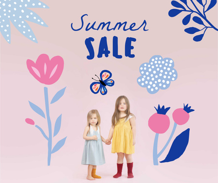 Summer Sale Announcement with Cute Little Girls Facebook Design Template
