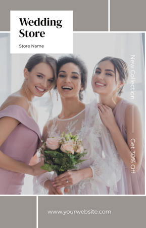 Предложение магазина свадебных платьев с улыбающейся невестой и подружками невесты IGTV Cover – шаблон для дизайна