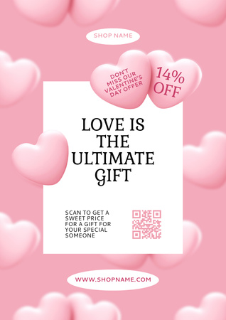 Valentine's Discount Offer with Pink Hearts Poster Design Template