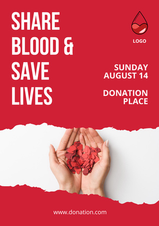 Blood Donation Motivation with Hands on Red Poster Design Template