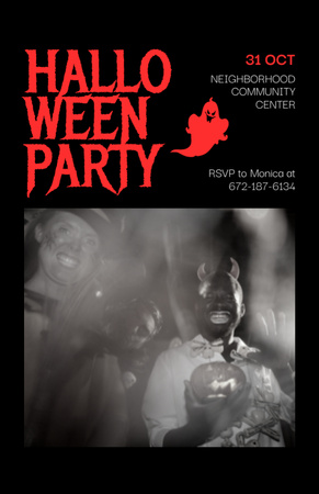 People in Costumes on Halloween's Party Invitation 5.5x8.5in Design Template