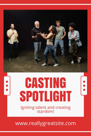 Designvorlage Casting-Ankündigung für junge Schauspieler auf Red für Pinterest