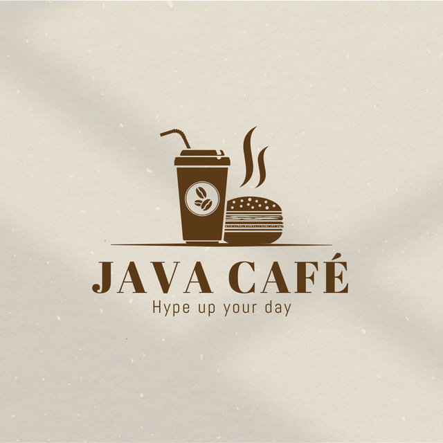Modern Cafe Ad with Coffee Cup and Burger Logo Design Template