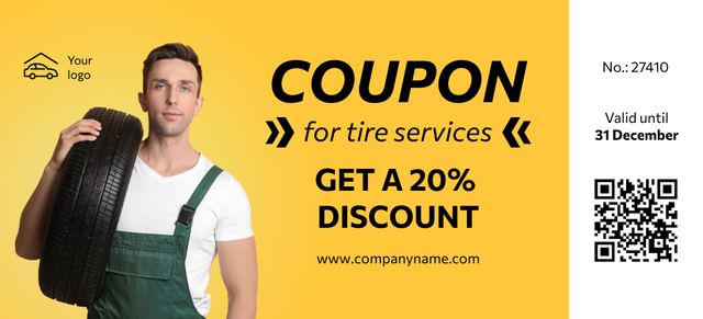 Tire Services Discount Voucher Coupon 3.75x8.25in Design Template