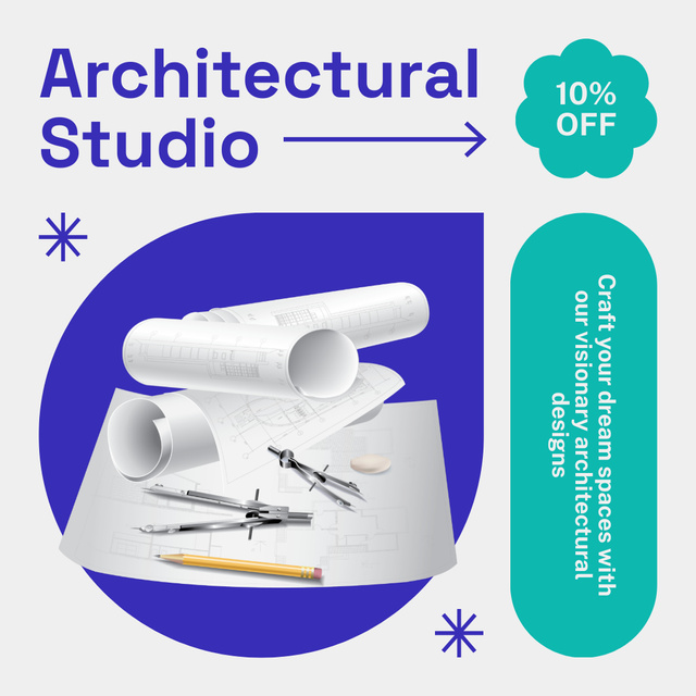 Architectural Studio Services Promo with Blueprints Instagramデザインテンプレート