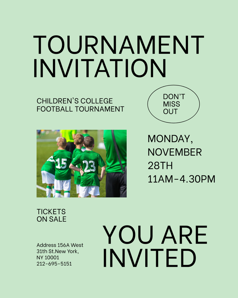 Invitation to Kids' Football Tournament Poster 16x20in Design Template