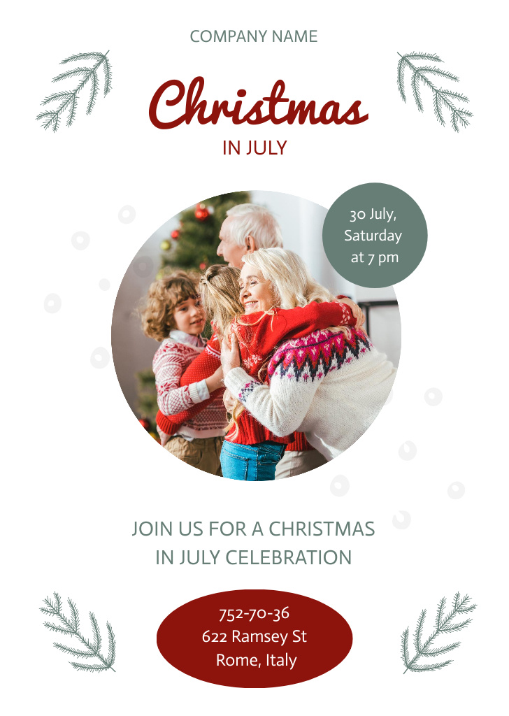 Happy Family Celebrates Christmas in July Flyer A6 Design Template