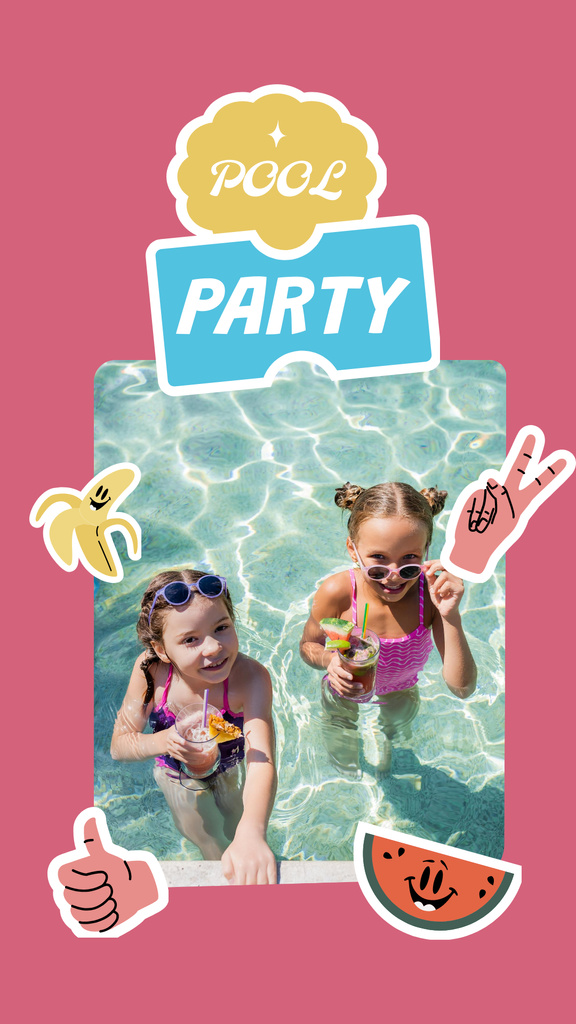 Kids' pool party pink Instagram Story tervezősablon