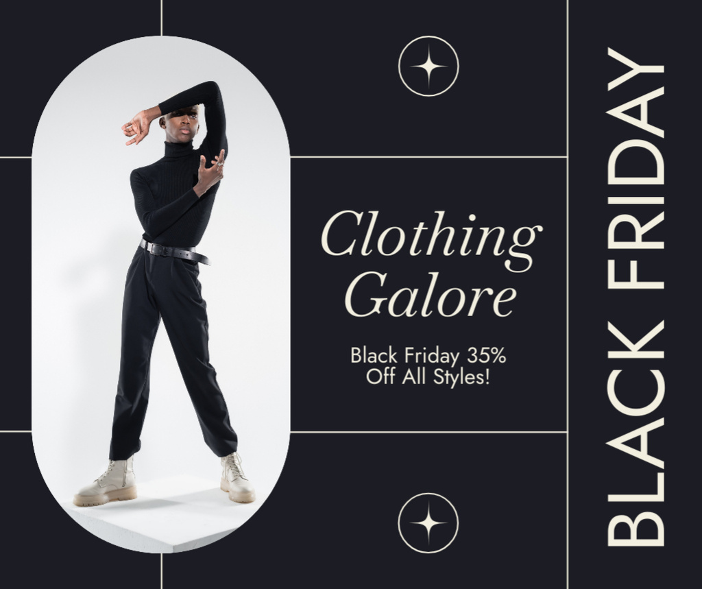 Sale of Trendy Outfits for Men on Black Friday Facebook Design Template
