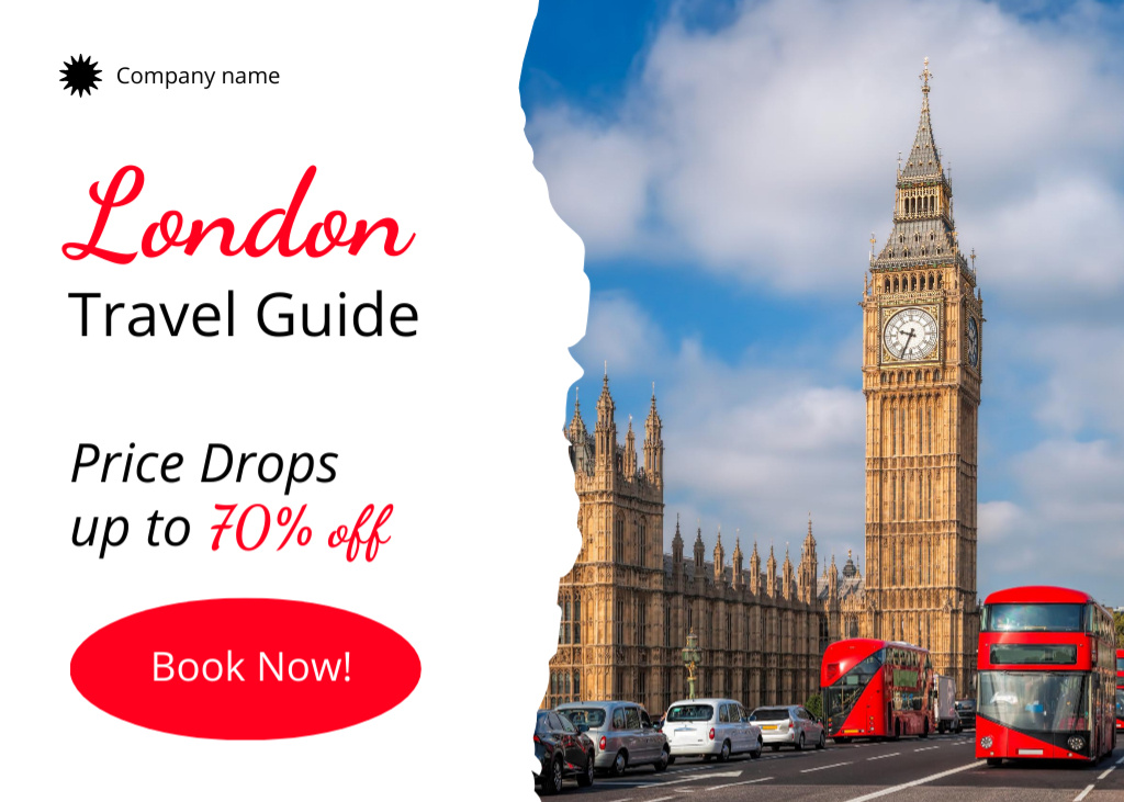 Plantilla de diseño de London Travel Guide With Discount And Booking Postcard 5x7in 