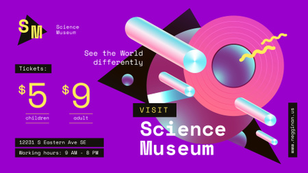 Designvorlage Digitales Muster der Einladung des Wissenschaftsmuseums in Lila für FB event cover