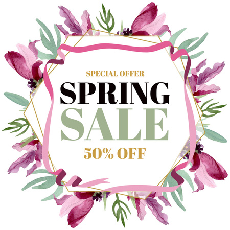 Ontwerpsjabloon van Instagram AD van Spring Day Special Sale Announcement on Watercolor Floral Background