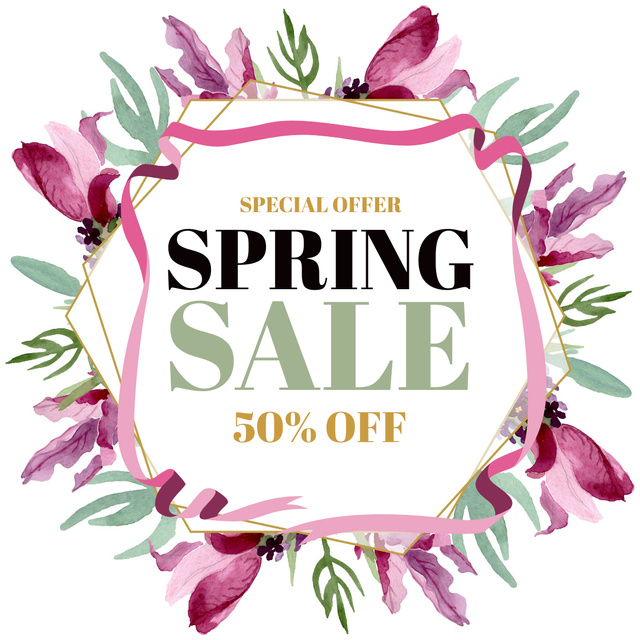 Spring Day Special Sale Announcement on Watercolor Floral Background Instagram ADデザインテンプレート